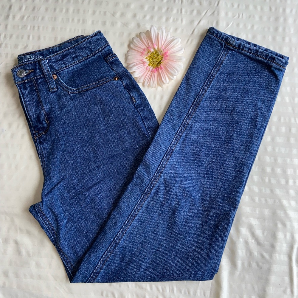 High rise blue jeans